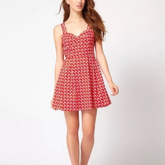 Max C London Mini Sun Dress Fit And Flare With Bird Print. Size 14.